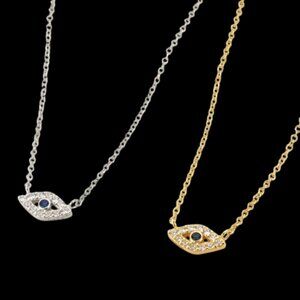 18kt Yellow Gold Plated or Sterling Silver Evil Eye Necklace with Cubic Zirconia